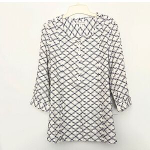 Coldwater Creek, 3/4 Button Sleeve, Embroidery Tunic Navy/White, Med 10/12